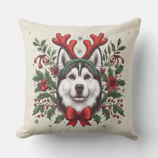 フェスティバルトナリーシベリアハスキードッグクリスマス クッション (正面)