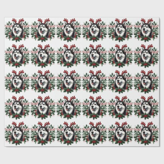 フェスティバルトナリーシベリアハスキードッグクリスマス ラッピングペーパー (フラット)