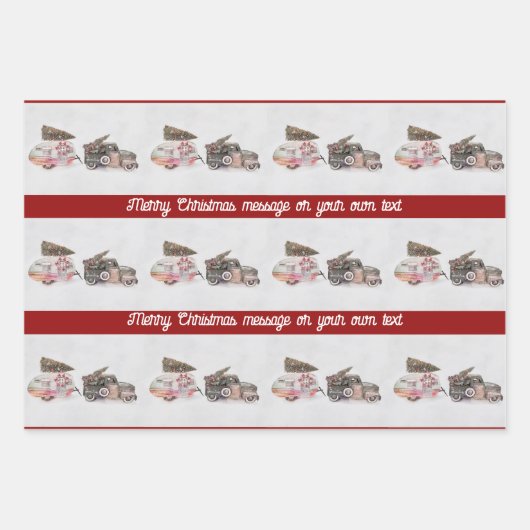 フェスティバルトラックとキャンパークリスマスあなたのテキストを追加 ラッピングペーパーシート (正面)