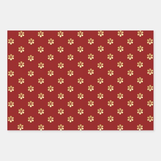 フェスティバルトレンディークリスマスレッド&金ゴールドデイジー ラッピングペーパーシート (正面)