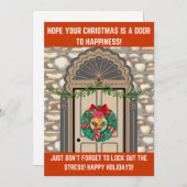 フェスティバルドアとリース：暖かい休日グリーティング シーズンカード (正面/裏面)