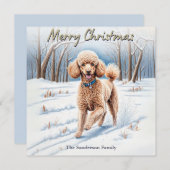 フェスティバルドッグの雪の水の色プードルクリスマス シーズンカード (正面/裏面)