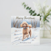 フェスティバルドッグの雪の水の色プードルクリスマス シーズンカード (スタンド正面)