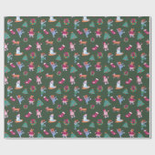 フェスティバルドッグアイススケートパターンクリスマスグリーン ラッピングペーパー (フラット)
