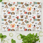 フェスティバルドッグズインホリデーセーター柄 キッチンタオル (折り畳み)