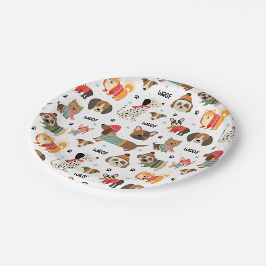 フェスティバルドッグズインホリデーセーター柄 ペーパープレート (アングル)