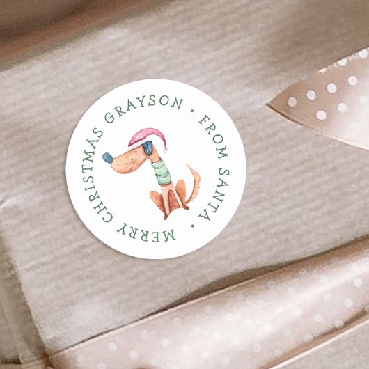 フェスティバルドッグパーソナライズされたクリスマスステッカー ラウンドシール