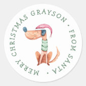 フェスティバルドッグパーソナライズされたクリスマスステッカー ラウンドシール (正面)
