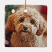 フェスティバルドッグフォトクリスマスレッドポインセチアフローラ セラミックオーナメント (裏面)