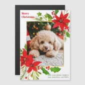 フェスティバルドッグフォトレッドクリスマスポインセチア磁石 (正面/裏面)