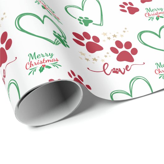 フェスティバルドッグポープリントと愛のハートクリスマス ラッピングペーパー (ロールコーナー)