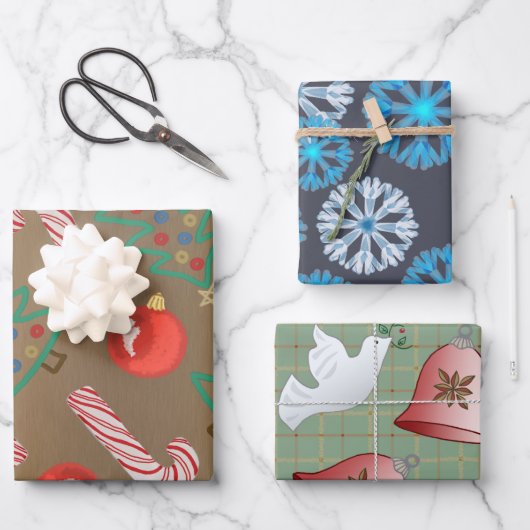 フェスティバルド初期のブス雪片クリスマスアート ラッピングペーパーシート (正面)