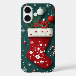 フェスティバルニットクリスマスストッキングレッドグリーン iPhone 16ケース