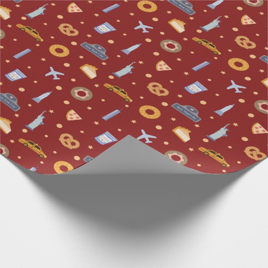 フェスティバルニューヨークシティアイコンパターンクリスマスレッド ラッピングペーパー (角)