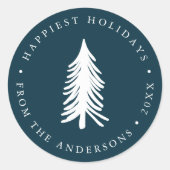 フェスティバルネイビーウィンターパインクリスマスツリーホリデー ラウンドシール (正面)