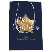 フェスティバルネイビーブルー金ゴールドスタークリスマス ミディアムペーパーバッグ (正面)