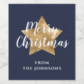 フェスティバルネイビーブルー金ゴールドスタークリスマス ワインラベル (シングルラベル)