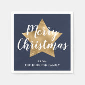 フェスティバルネイビーブルー金ゴールドスターメリークリスマス スタンダードカクテルナプキン (正面)