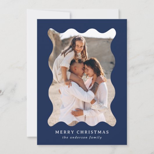 フェスティバルネイビーレトロフォトフレームメリークリスマス シーズンカード (正面)