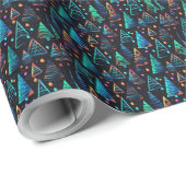 フェスティバルネオンブラックブルークリスマスツリーパターン ラッピングペーパー (ロールコーナー)