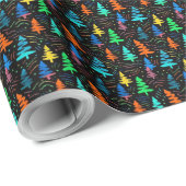 フェスティバルネオンブラックブルークリスマスツリーパターン ラッピングペーパー (ロールコーナー)