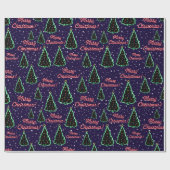 フェスティバルネオンメリークリスマスツリーと雪 ラッピングペーパー (フラット)