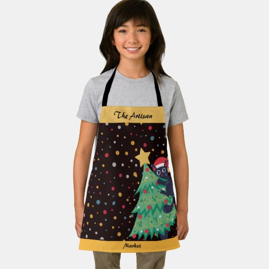 「フェスティバルネコのクリスマスツリーオールオーバープリントエプロン エプロン (インサイチュ)
