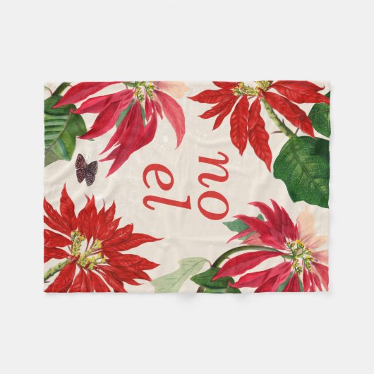 フェスティバルノールウォーターカラーポインセチアフローラ フリースブランケット (正面(横))