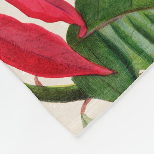 フェスティバルノールウォーターカラーポインセチアフローラ フリースブランケット (角)