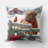 フェスティバルハイランドカウアンド(鳥)ショウジョウコウカンチョウクリスマス クッション (正面)
