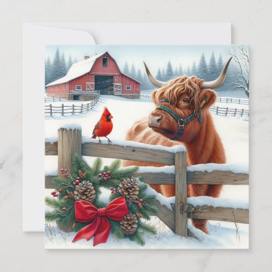 フェスティバルハイランドカウアンド(鳥)ショウジョウコウカンチョウクリスマス シーズンカード (正面)