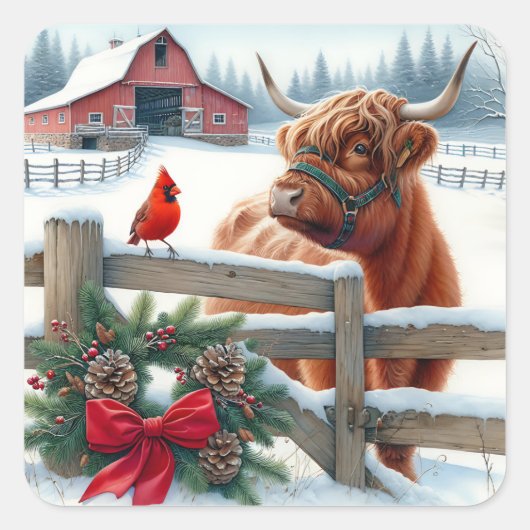 フェスティバルハイランドカウアンド（鳥）ショウジョウコウカンチョウクリスマス スクエアシール (正面)