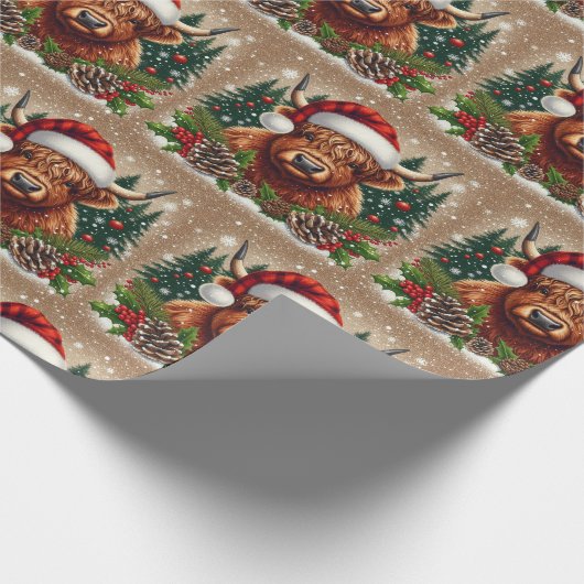 フェスティバルハイランドカウサンタハットをかぶった ラッピングペーパー (角)
