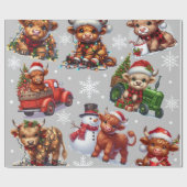 フェスティバルハイランド牛、クリスマスライトファーム動物 ラッピングペーパー (フラット)