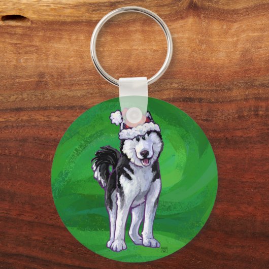 フェスティバルハスキーインサンタハットオングリーン キーホルダー (正面)