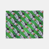 フェスティバルハスキーインサンタハットオングリーン フリースブランケット (正面(横))