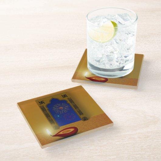 フェスティバルハッピーディワリ花火 – ガラスコースター (アングル)