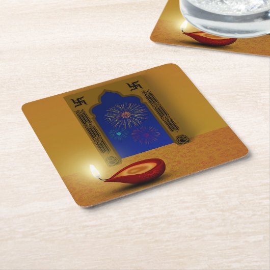 フェスティバルハッピーディワリ花火 – 紙コースター (アングル)