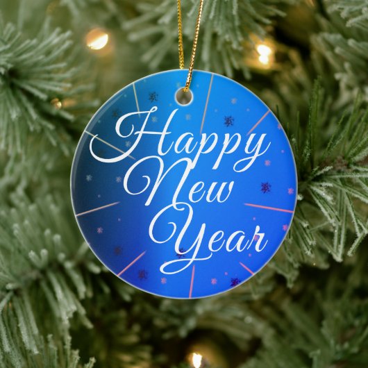 フェスティバルハッピーニューイヤーブルー セラミックオーナメント (ツリー)