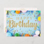フェスティバルハッピーバースデーオン淡い色のブルーポストカード ポストカード (正面/裏面)