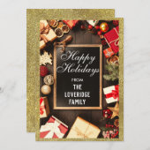 フェスティバルハッピーホリデイズクリスマスパーティー金ゴールドグリッター シーズンカード (正面/裏面)