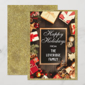 フェスティバルハッピーホリデイズクリスマスパーティー金ゴールドグリッター シーズンカード (正面/裏面)