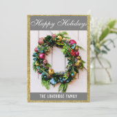 フェスティバルハッピーホリデイズリースグレイ&金ゴールドグリッター シーズンカード (スタンド正面)