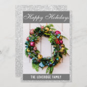 フェスティバルハッピーホリデイズリースグレーシルバーグリッター シーズンカード (正面/裏面)
