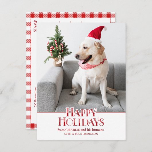 フェスティバルハッピーホリデーズタイポグラフィ |犬の写真 ポストカード (正面/裏面)