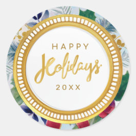 フェスティバルハッピーホリデーボタニカル金ゴールドスパークル ラウンドシール