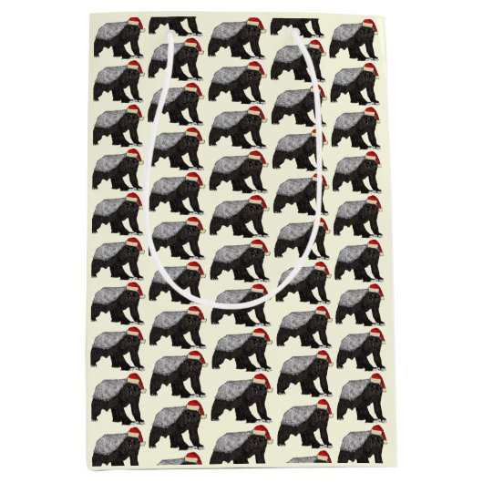 フェスティバルハニーアナグマアナグマサンタクリスマスアニマル ミディアムペーパーバッグ (正面)