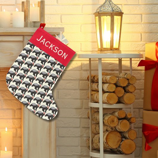 フェスティバルハニーバッガーバダスサンタアニマルアドネーム ラージクリスマスストッキング