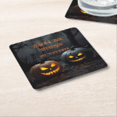 フェスティバルハロウィンカボチャとフローラルパターン スクエアペーパーコースター (アングル)