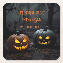 フェスティバルハロウィンカボチャとフローラルパターン スクエアペーパーコースター